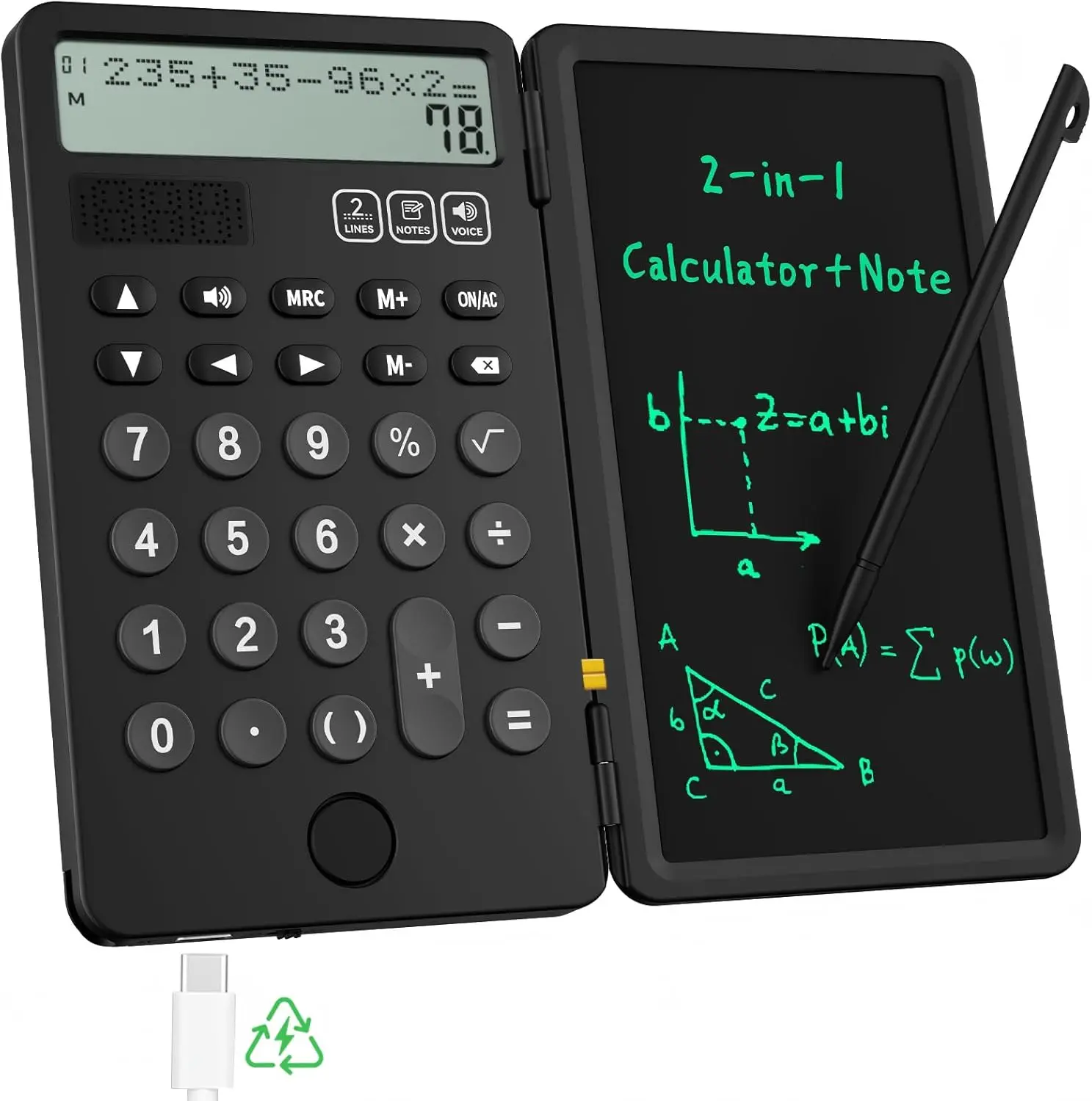 【Back To School】NEWYES Talking Calculators, AB0611 Desktop Rechargeable for School Desk Calculator with Notepad 2-Line Display Office Desk Accessories School Supplies College Kids Calculators for Student Simple Big Button