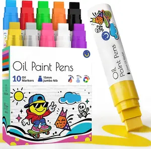 15mm  Oil Based  Markers (10 Pack) - Oil  Pens for Metal, Fabric, Glass, Rocks, Automotive  Tire, Furniture Touch Up  & Plastic Surfaces -  & Permanent Markers