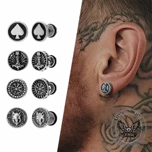 GTHIC Retro Viking Pattern Stainless Steel Stud Earrings Nordic-Inspired Accessory for Men and Women Everyday Style