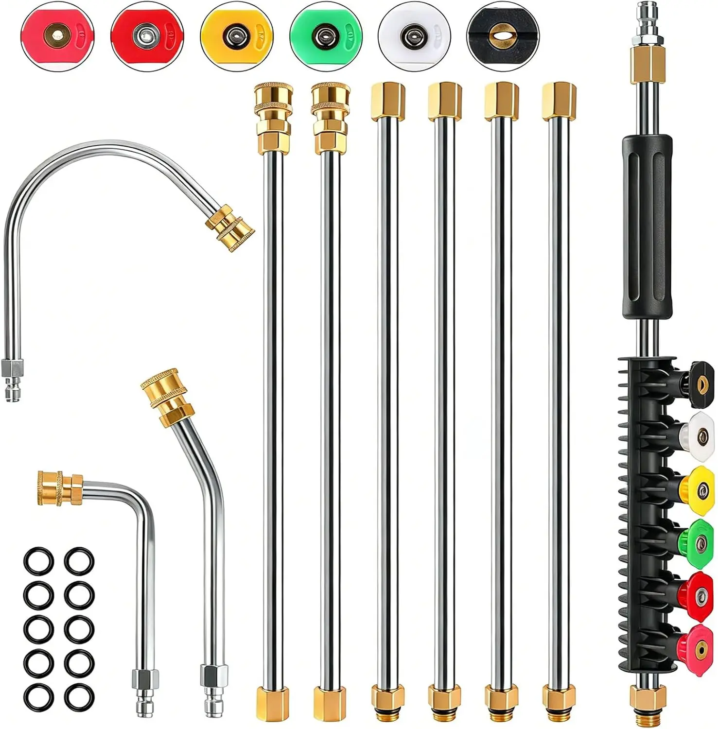 SAGEWOLF 10 Pack 9 FT Gutter Cleaning Tools from the Ground, Pressure Washer Gutter Cleaner Attachment for Pressure Washer Wand with 6 Pressure Washer Nozzle Tips, 30°, 90°, 120° Gutter Cleaner Curved Rod