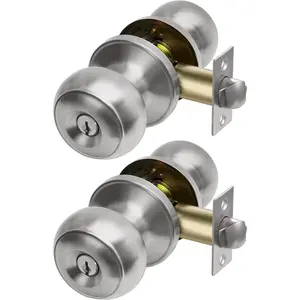 (2 Pack) Entry Door Knob, Keyed Different Door Lock Sets in Solid Stainless Steel for Entrance, Exterior and Interior, Round Ball Handle