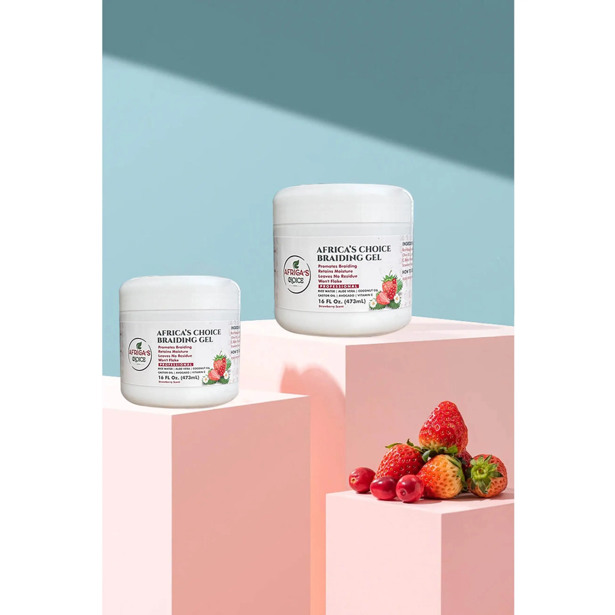 Nourishing Haircare Braiding Gel - Maximum Hold, Smooth Moisture, Rice Water, Avocado & Coconut Oil, No-Flake Formula, Strawberry-Coconut Scent, 16 oz, Moisturizer, Braiding Hairstyles, All-In-One