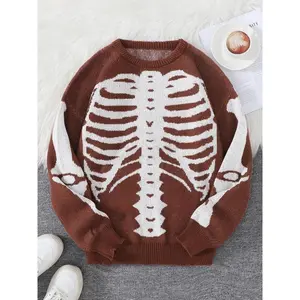 Men’s skeleton print crew neck sweater, regular fit casual long-sleeve jumper for autumn and winter Knitwear? Clothing for Everyday Wear
