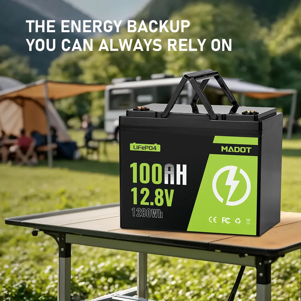12V 100Ah MADOT Rechargeable LiFePO4 Lithium Battery For Deep Cycle RV Marine Off-Grid(1 Pack)
