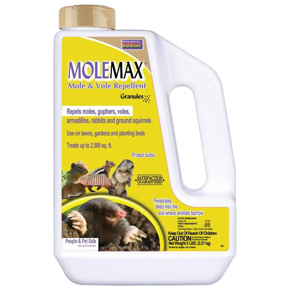MoleMax Mole and Vole Repellent Granules, 5 lbs. Ready-to-Use, Lawn and Garden Mole Control, People and Pet Safe