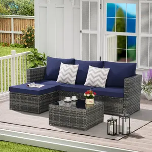 [Mother's Day Gift] 2-Piece Brown All-Weather Wicker L-Shaped Woven Sectional with Detachable Lounger, Ottoman & Table - Patio, Porch, Outdoor Furniture Sets for Backyard, Poolside, Patio Furniture Sets, Patio Sofa Set, Sofa Sectional Couch