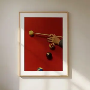 Vintage Billiard Theme Pool Table Print Poster, Artistic Paper Wall Art with Red Felt, Cue Stick, Balls, Multi-Size Home Decor for Sports Game Room