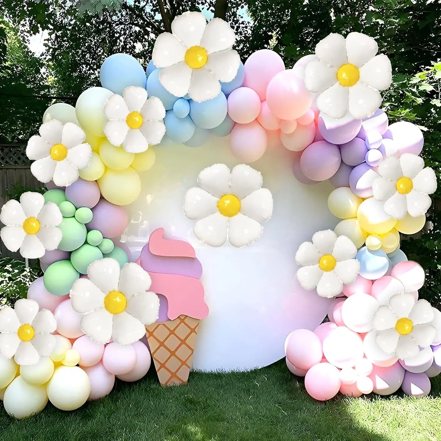 123 Pieces Daisy Balloon Garland Arch Kit Daisy Balloons Groovy Flower Pastel Macaron Balloons Spring Pastel Balloon Arch For Daisy Theme Party Baby Shower Decoration (Spring Style)