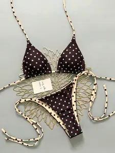 Women's Two-Piece Vintage Polka Dot Swimsuit Summer Bikini Set, High-Waisted Tie-Side Design Swimwear for Beach Pool Cruise Party