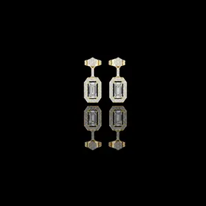 0.69 CT Imperial Emerald Cut Halo Lab Drop Earrings Gold with Geometric Brilliance Frame For Classy Girl