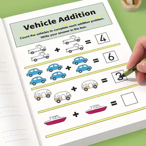 64 Pages Mental Math Workbook Set, Addition Problems & Subtraction Up to 10, Suitable for 3-6 Years Old, Fun Interactive Learning Activities for Classroom & Home, Math Skills, Vehicles