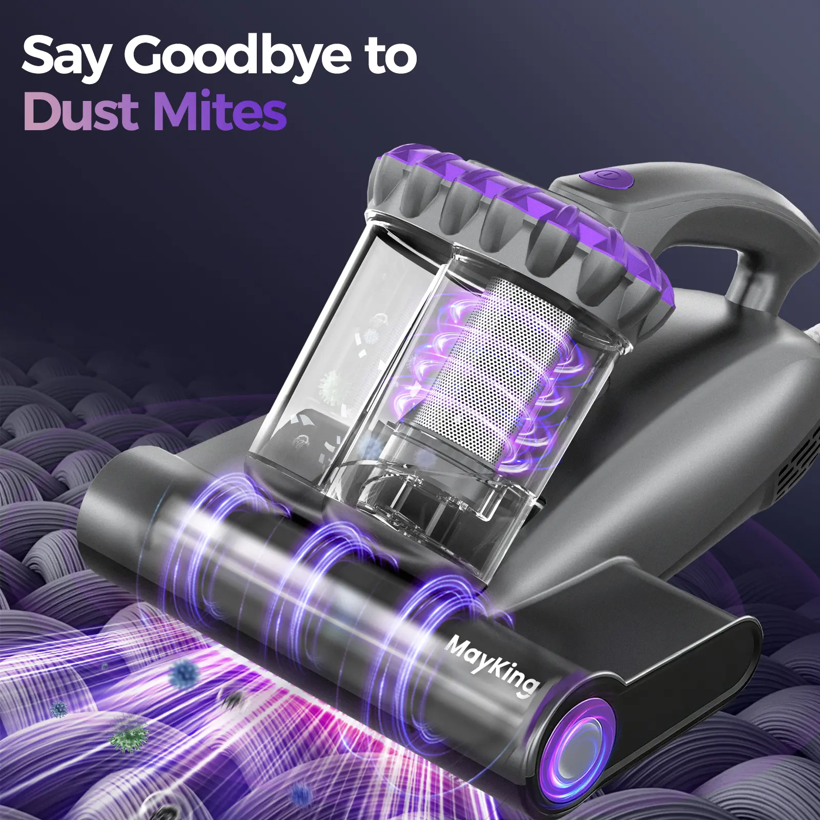 Mayking Mattress Vacuum Cleaner, 16kPa Strong Suction + 33000 RPM Tapping, UV & Ultrasonic Dust Mite Removal, Pet Hair Cleaner for Bed, Sofa & Baby Crib