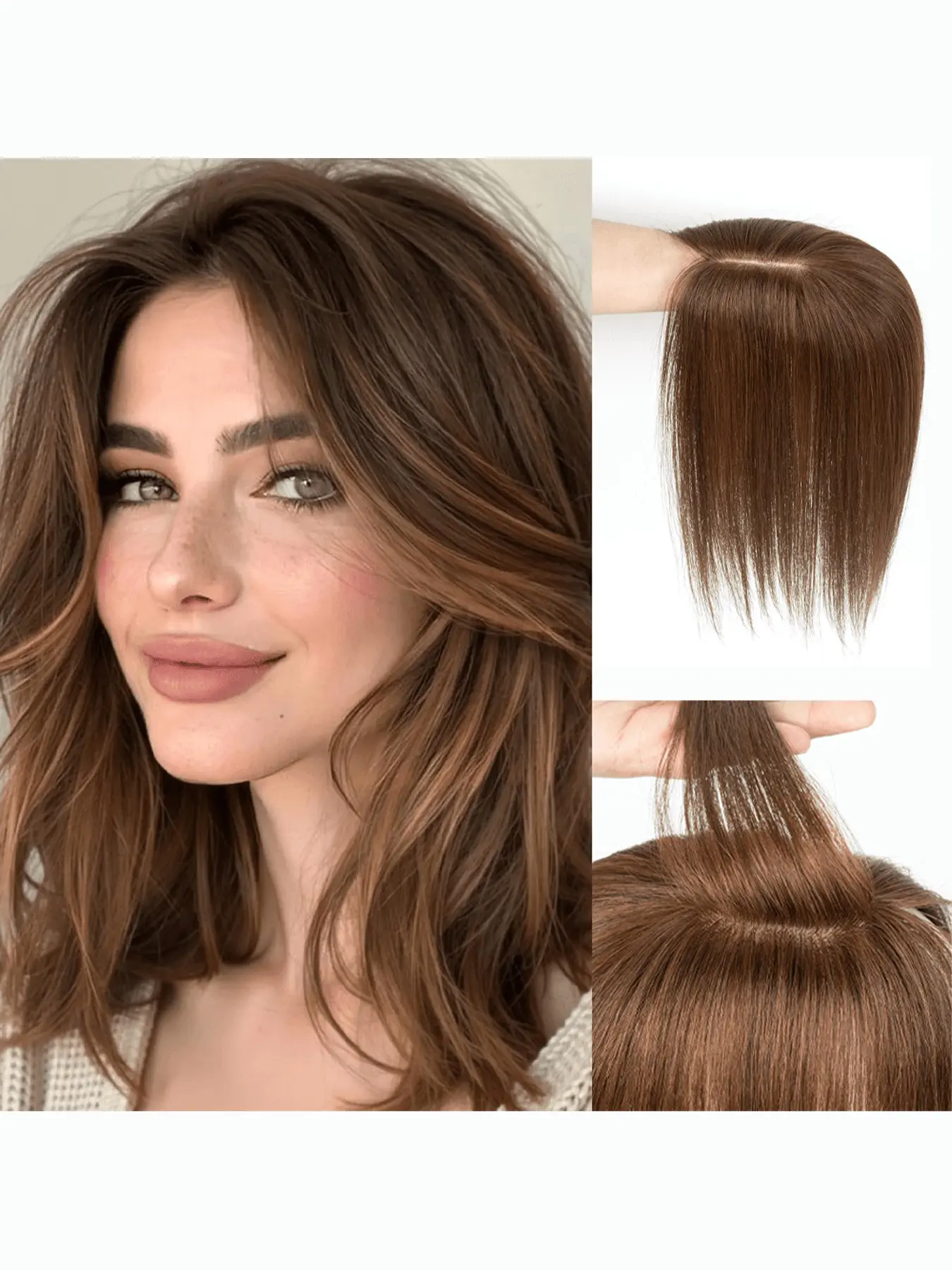 Handmade Invisible Lace Topper with Center Part, Base Size 2.76×4.33 Inches, Available in Straight or, Versatile Hairpiece for Natural Looks
