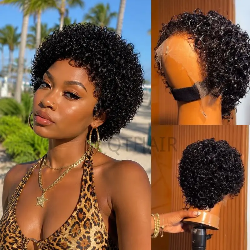 [Pixie Wig] QTHAIR Short Curly Pixie Cut Wigs for Women Human Hair Wig 8 Inch 13x4 Lace Front Pixie Wig Human Hair Pixie Cut Wig 4C Curly Edges Hairline180 Density #DealsforYouDays summerwins