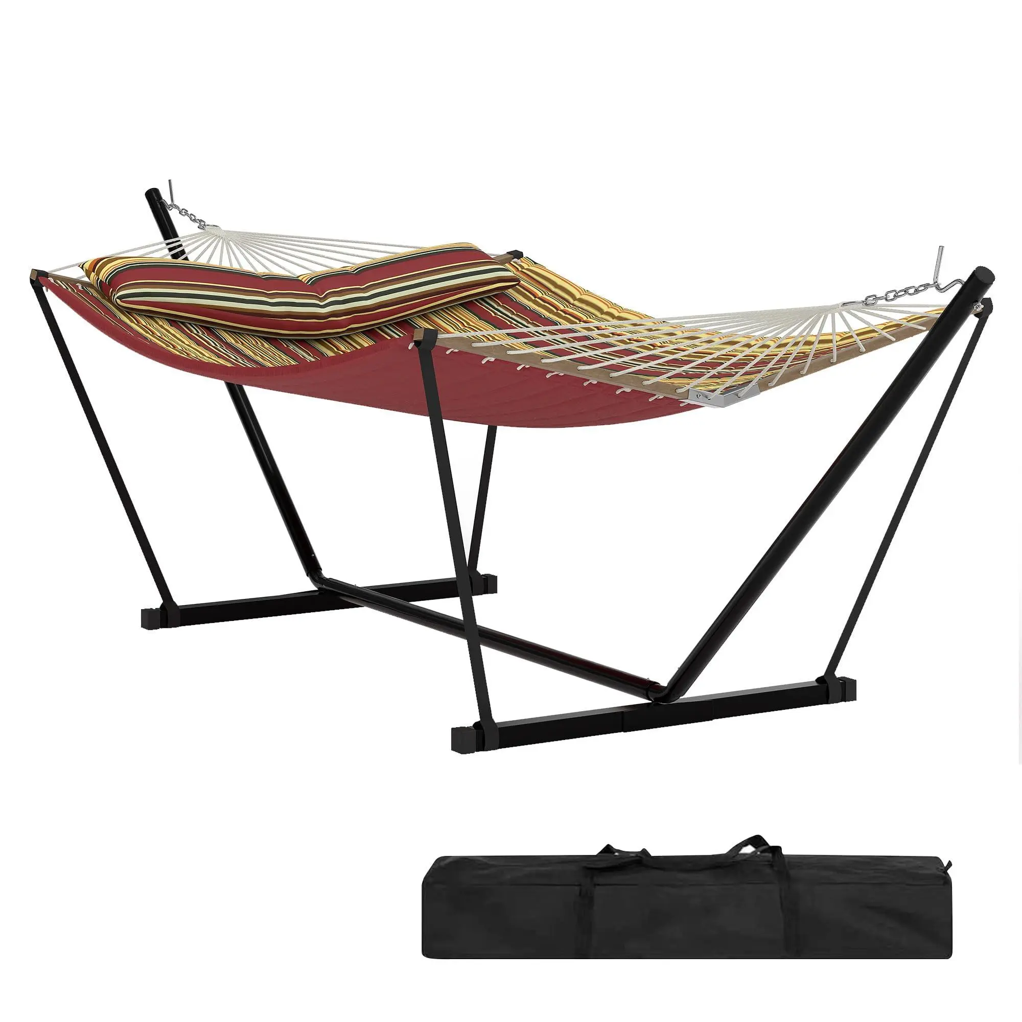 GAOMON Heavy-Duty 2-Person Outdoor Hammock with Stand & Balance Rope, Foldable Easy Setup Backyard Relaxation Hammock, Max Capacity 450 LBS for Patio, Beach, Red