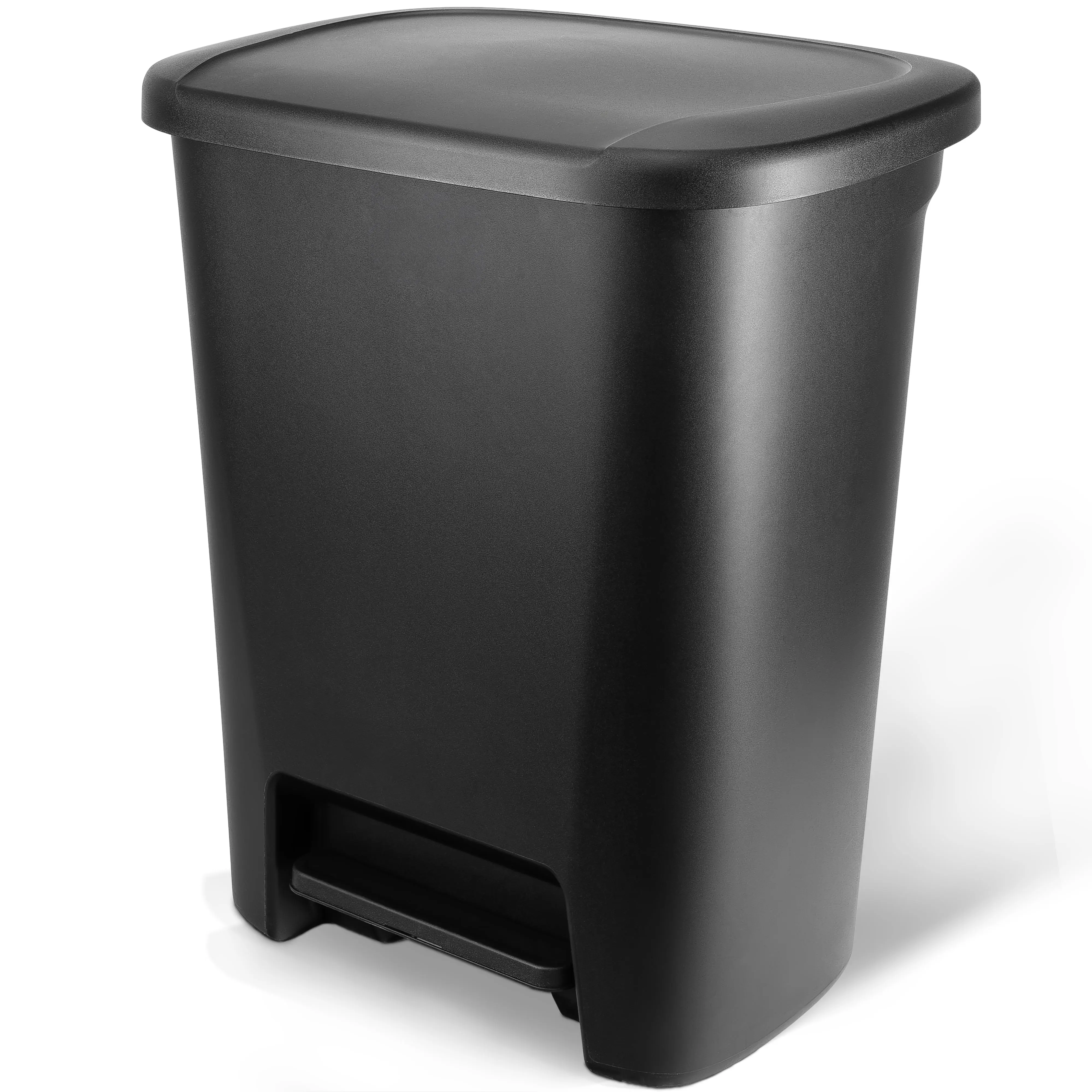 Hefty 20.1 Gal Trash Can For Kitchen Refuse Disposal Plastic Step Mechanism Garbage Bin With Lid Black
