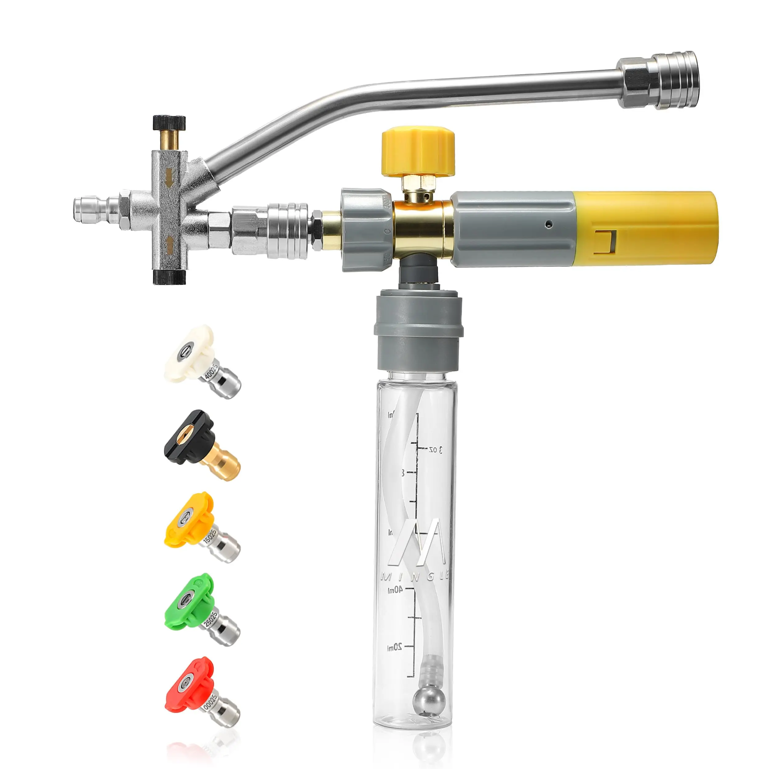 M MINGLE Mini Foam Cannon for Pressure Washer, Magnetic Foam Cannon with Dual Connector, Undiluted Foam Blaster with 5 Nozzle Tips, 1/4 Inch Quick Connect