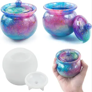 Round Silicone Storage Box Mold with Lid, Resin Mould for Handmade Crafts DIY Containers, Jewelry Accessories Holder