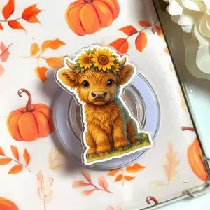 Highland Cow Sunflower Phone Grip, Cute Western Farm Floral Aesthetic Magsafe Magnetic Kickstand Holder, Trendy Gift For Daily Use