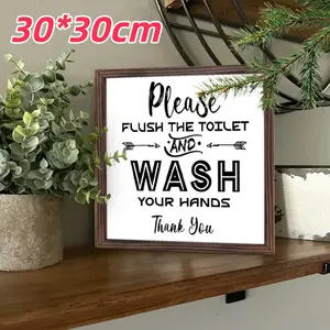 Large Size 11.8in Fun Bathroom Decoration, Wash Your Hands Wooden Frame Sign, Suitable for Mall Supermarket Hotel Guest Room Restroom Decor, Home Decor Products