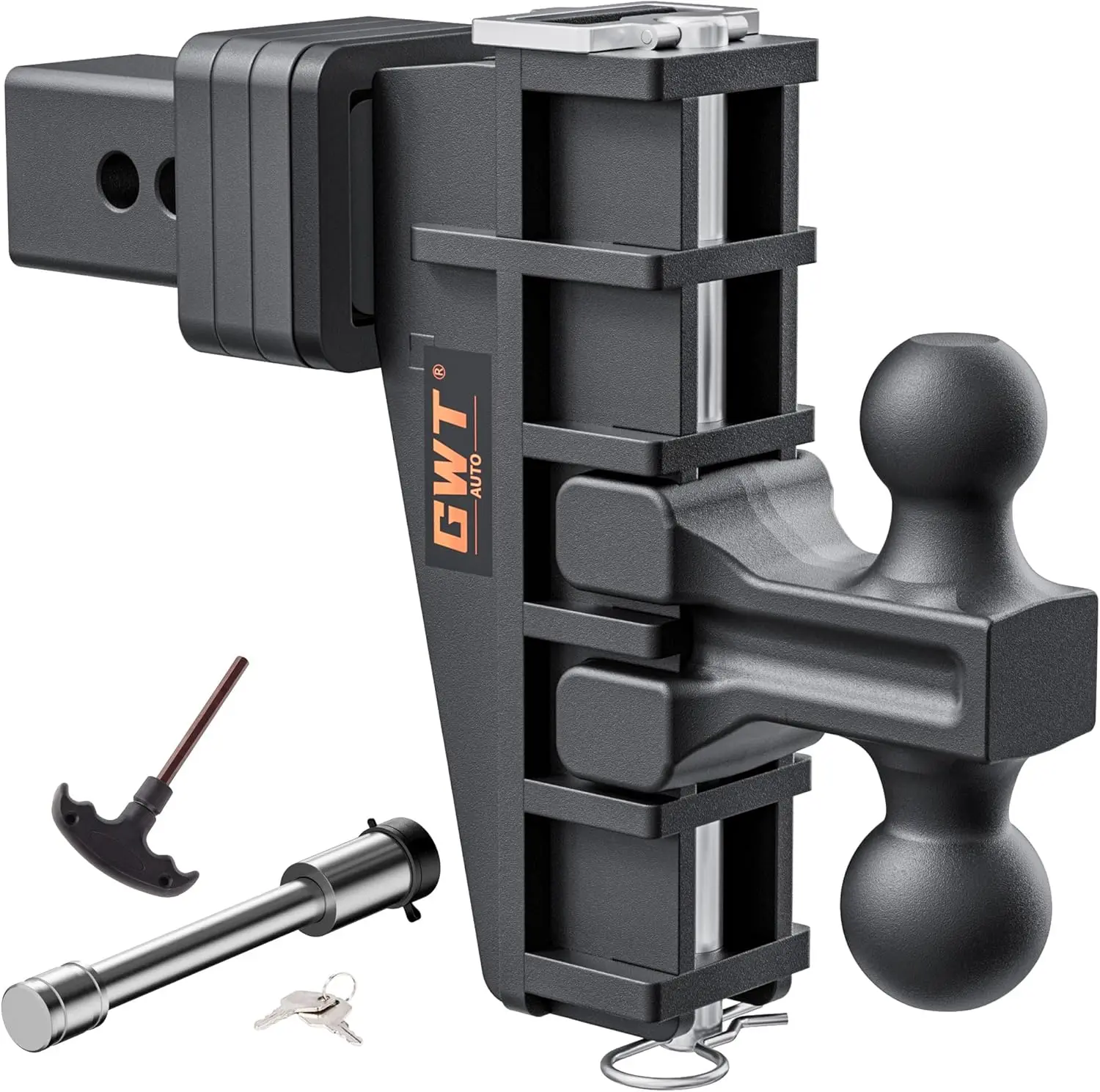 Dual-Ball Adjustable Trailer Hitch(2"&2-5/16"), Fits 2.5-Inch Receiver（Key point）, 6 Inch Drop/Rise Drop Cushioned Hitch, 28,000 LBS GTW-Tow Hitch for Truck, Solid Ball Mount, Black, Heavy Duty，Cars accessories