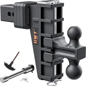 Dual-Ball Adjustable Trailer Hitch(2"&2-5/16"), Fits 2.5-Inch Receiver（Key point）, 6 Inch Drop/Rise Drop Cushioned Hitch, 28,000 LBS GTW-Tow Hitch for Truck, Solid Ball Mount, Black, Heavy Duty