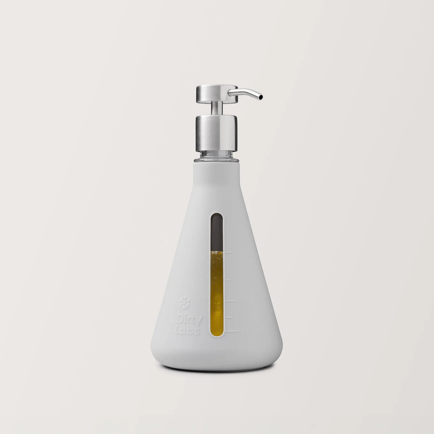 Reusable Erlenmeyer Dispenser + Pump for Laundry Detergent Refills - Glass - Silicone Measuring Beaker Included - 375 mL