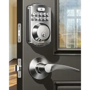 Keyless Entry Door Lock with 2 Lever Handles - Electronic Keypad Deadbolt, Easy Installation Digital Smart Front Door Lock Set, Satin Nickel