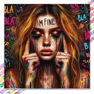 5D DIY Diamond Painting - Diamond Art Painting Kit, Diamond Painting Kits, Graffiti Background, Colorful Paint, Golden Hair, Mosaic, Canvas - DIY Decorative Painting, Home Wall Decor, Suitable for Halloween and Christmas Gifts