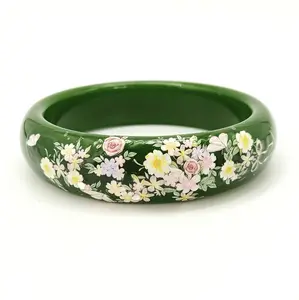 Natural Jade  Hand-painted Flower Pattern Jade Bangle Chinese Style  Elagant And Noble ，For Ladies，Ideal For Holiday Gifting
