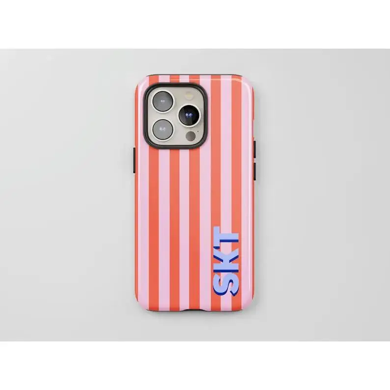 Custom Preppy Monogram & Stripes Silicone Shockproof Smartphone Case - Personalized Shadow Initials Shell, Handheld Protection Casing for iPhone 11,12,13,14,15,16,17 Devices
