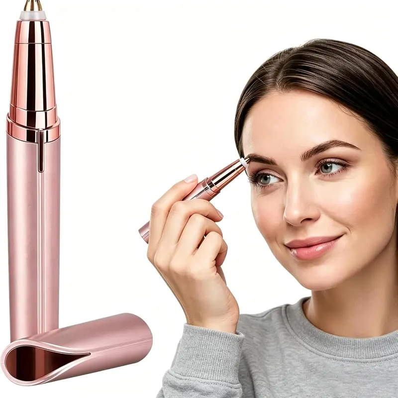 Women's New Stainless Steel USB Rechargeable Eyebrow Razor Trimmer - LED-Lit Precision, Hypoallergenic Blades, Comfortable Close Eyebrow Hair Trimming, Effective Hair Removal, Every Other Day Use, Bathroom Gadget with Charging Cable