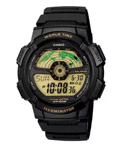 Casio Men’s Black Digital World Time Watch with Gold-Tone Display - AE-1100W-1BV