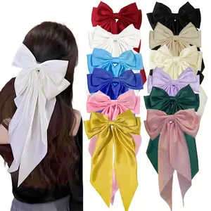 12pcs Satin Bow Headbands With Metal Clasp - Cute Solid Color Fabric Hair Accessories For Women, Perfect For Thanksgiving Or Casual Attire