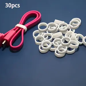 30 white silicone cable ties - high elasticity rubber bands, suitable for organizing wires and data cables, storing accessories at home, office, and school, and simple cable management