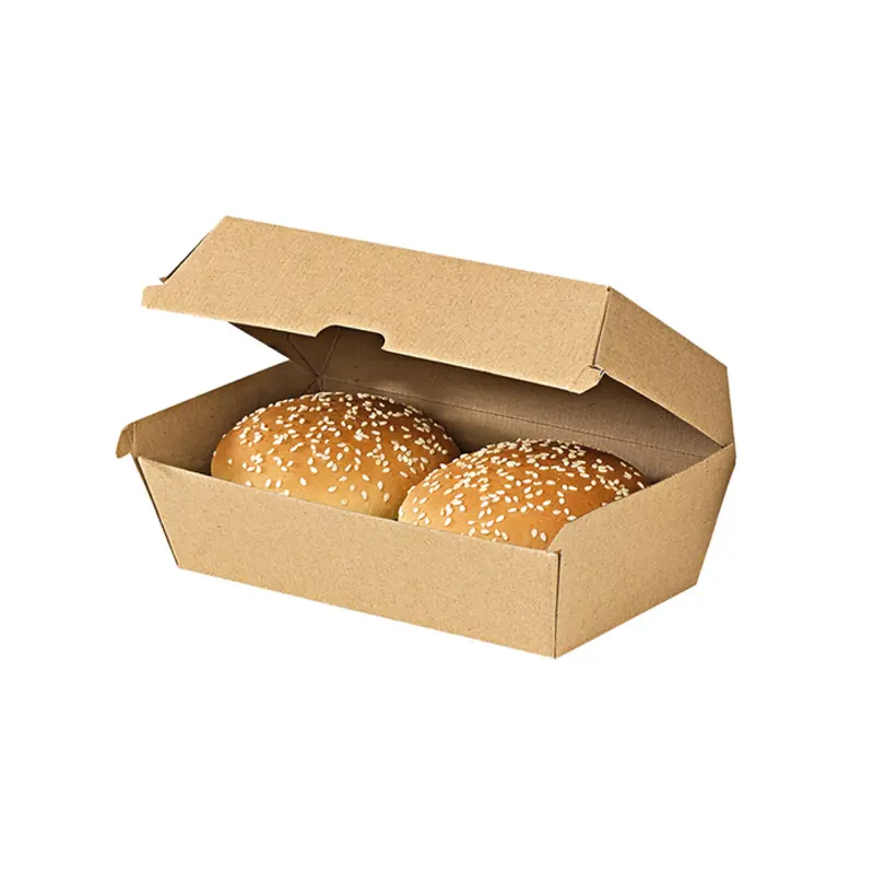 Packnwood 210EATBURG211K 8.9 x 4.9 x 3.2 in. Kraft Corrugated Hamburger Clamshell Take Out Box - 200 Piece