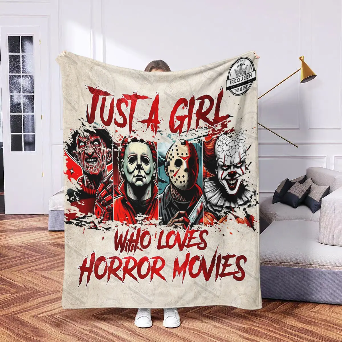 Horror Movie Character Flannel Blanket, Themed Blankets, Giftable Blankets, Soft Warm Polyester Throw for Sofa Home Decor, Ideal Gift for Friends Halloween Christmas Birthday