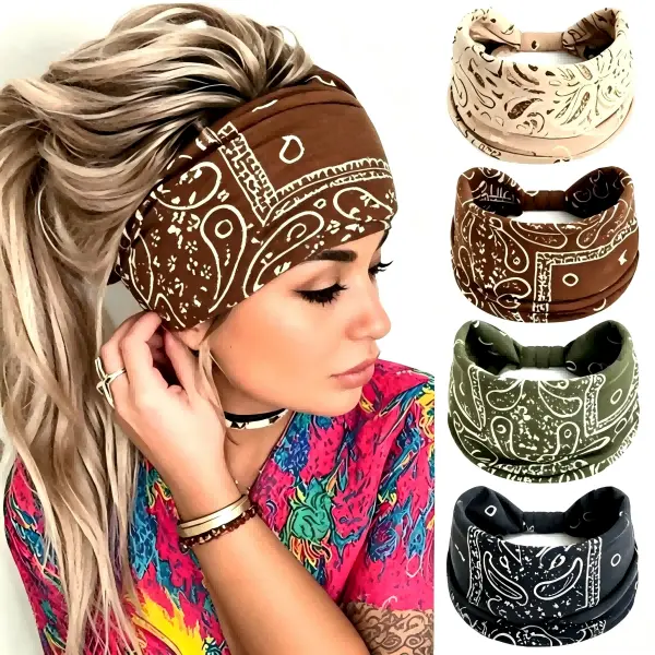 Women's 4-Pack Anti-Sweat Wide Solid Color Cotton-Like Workout Headbands - 5.5 Inches Width, Lightweight, Skin-Friendly, Non-Slip, Sweat-Wicking, Breathable, Stretchy Hair Wraps for Yoga, Ballet, Cheerleading, No Lace Headband, Stretchy Headbands