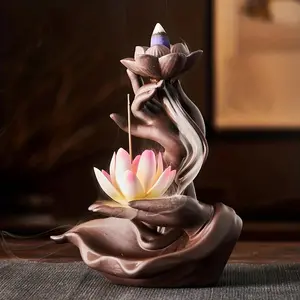 Lotus Design Backflow Incense Burner, Creative Incense Holder, Home Decor Supplies for Living Room Bedroom Office, Scent