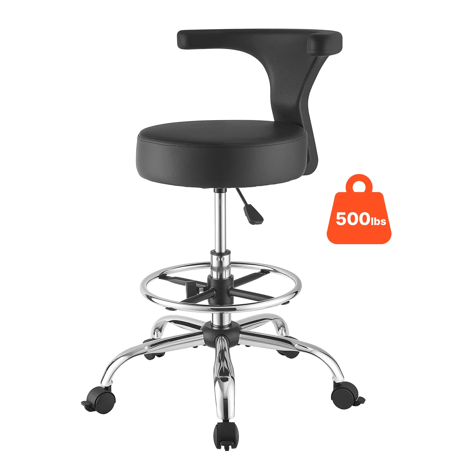 【SummerFinds】VEVOR 360° Spin Anti-Shaking Easy Roll Adjustable Desk Stool, 500 lbs Capacity, Backrest Support, Thick Ergonomic PU Leather Cushioned Seat, Black for Dental, Clinic, 360° Spin Stools, Adjustable Desk Stools