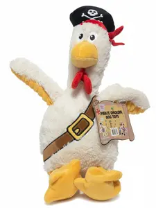 Pirate Chicken Dog Toy 18" Durable Plush Squeaky Toy with Internal Rope Crinkle Wings Soft Interactive for Medium Large Dogs White