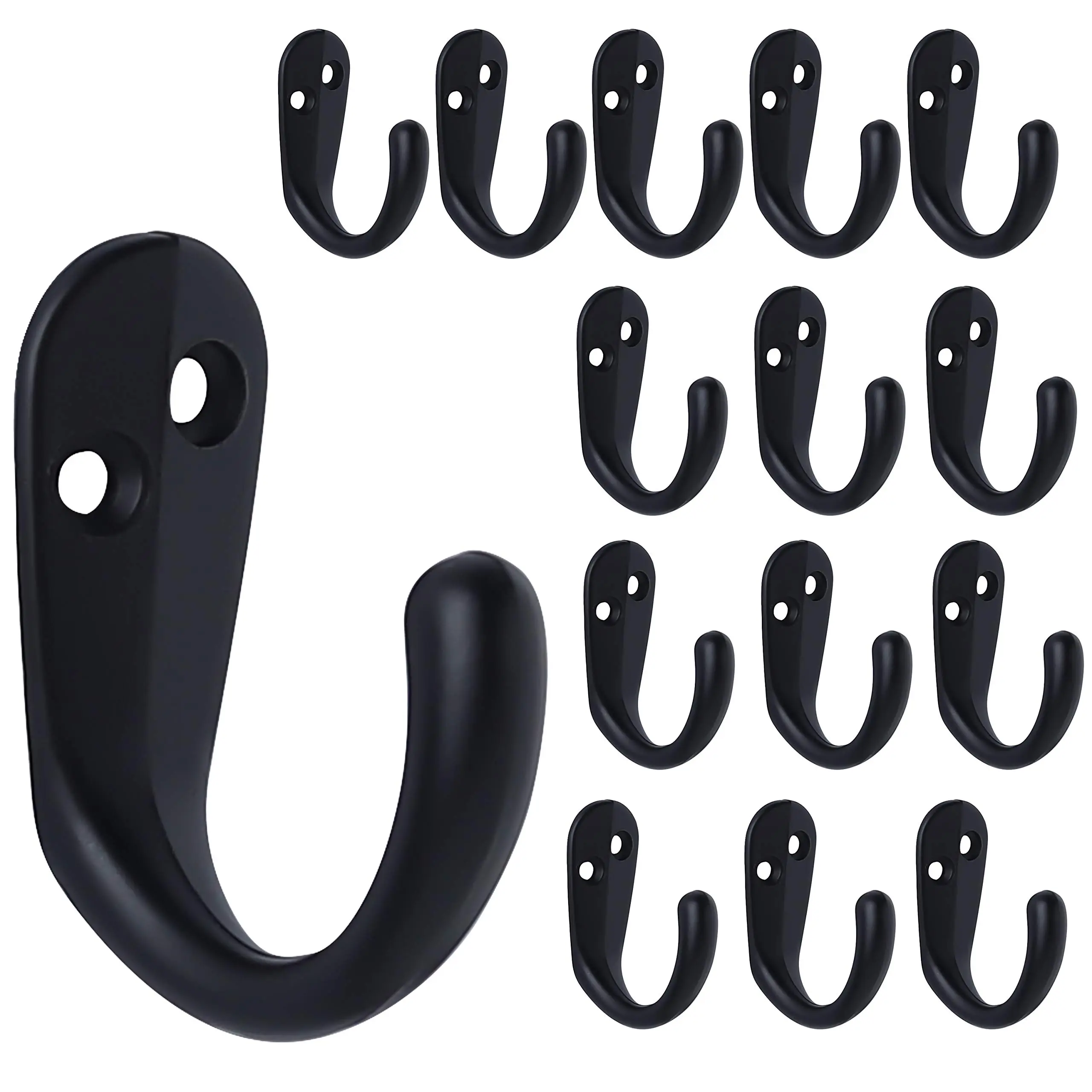 15-Piece Heavy-Duty Rustproof Metal Single Prong Wall-Mount Coat Hooks - Wall Mount Installation, for Towels, Jackets, Hats, Keys, Purses, Back Packs; Organiser for Bathroom, Kitchen Use, 1.7 X 1.3 Inches