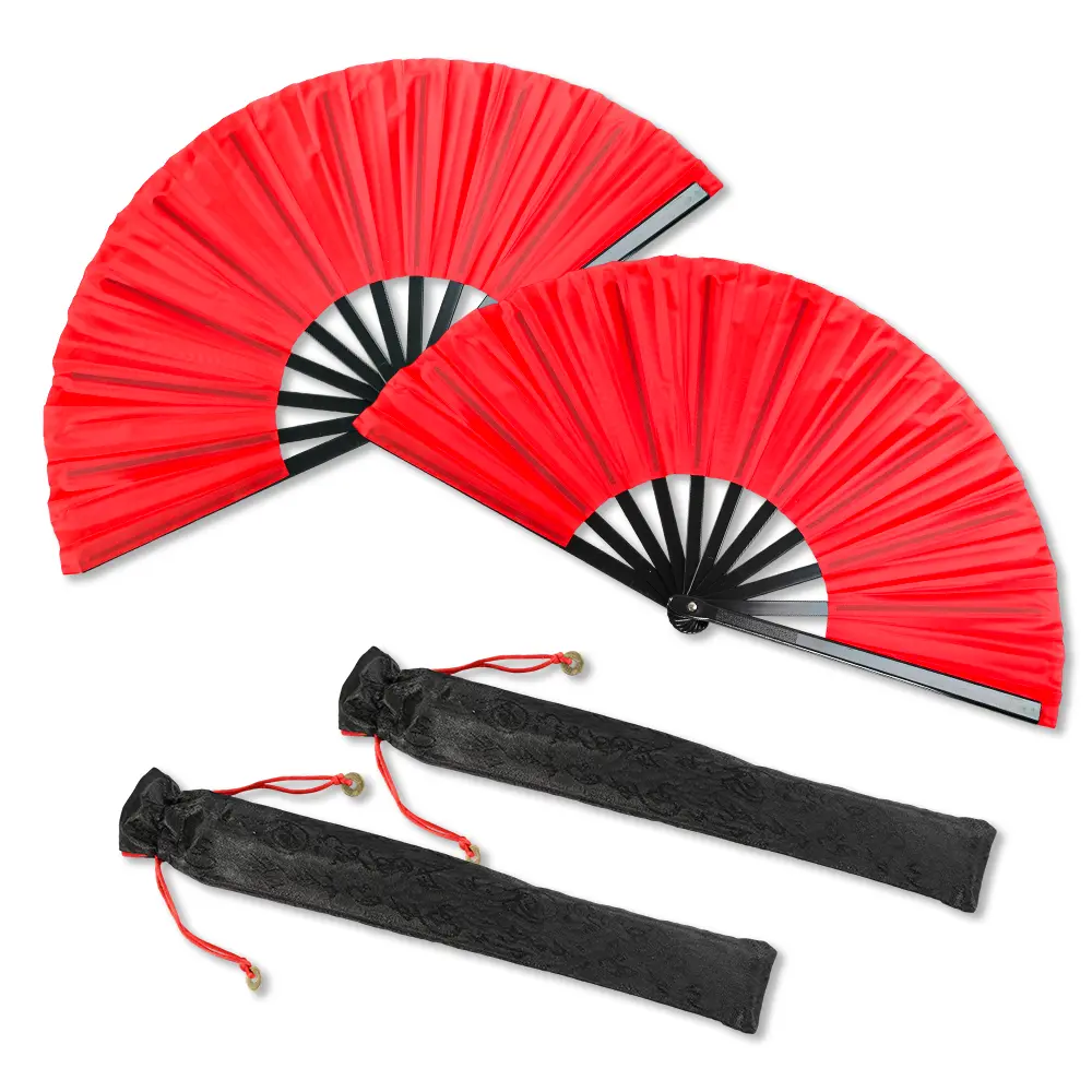 2-Pack Traditional Chinese Style Large Red Portable Folding Fabric Hand Fans (13.4 x 25 inches) with Storage Bags, Lightweight Easy-to-Handle for Stage & Festivals, Sewing Accessories, Portable Folding Fan, Kung Fu