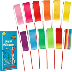12count Rainbow Gymnastics Ribbon Wands for s Dancer, Twirling Sticks Batons Streamers for Artistic Dancing, Talent Shows Dance Floor Party Props