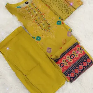 Light Green Back Embroidery on It - Set of Two Short-Sleeved Top & Matching Pants with Back Embroidery Design