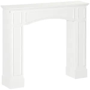 White Modern Fireplace Mantel with Decorative Pattern, 45.25"W x 9.25"D x 39.25"H Fireplace Surround with 29 Inch Inner Width, MDF Frame 66 LBS Capacity Only for Indoor Electric Fireplaces