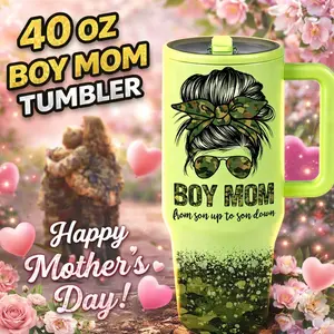 1 Pc 40oz insulated mug with handle, boy mom tumbler gift, double wall vacuum cup, leak-proof lid, keeps hot 12h cold 24h, large capacity for daily coffee water, perfect Mother’s Day gift for mom, women, wife, heartfelt present from son, birthday holiday