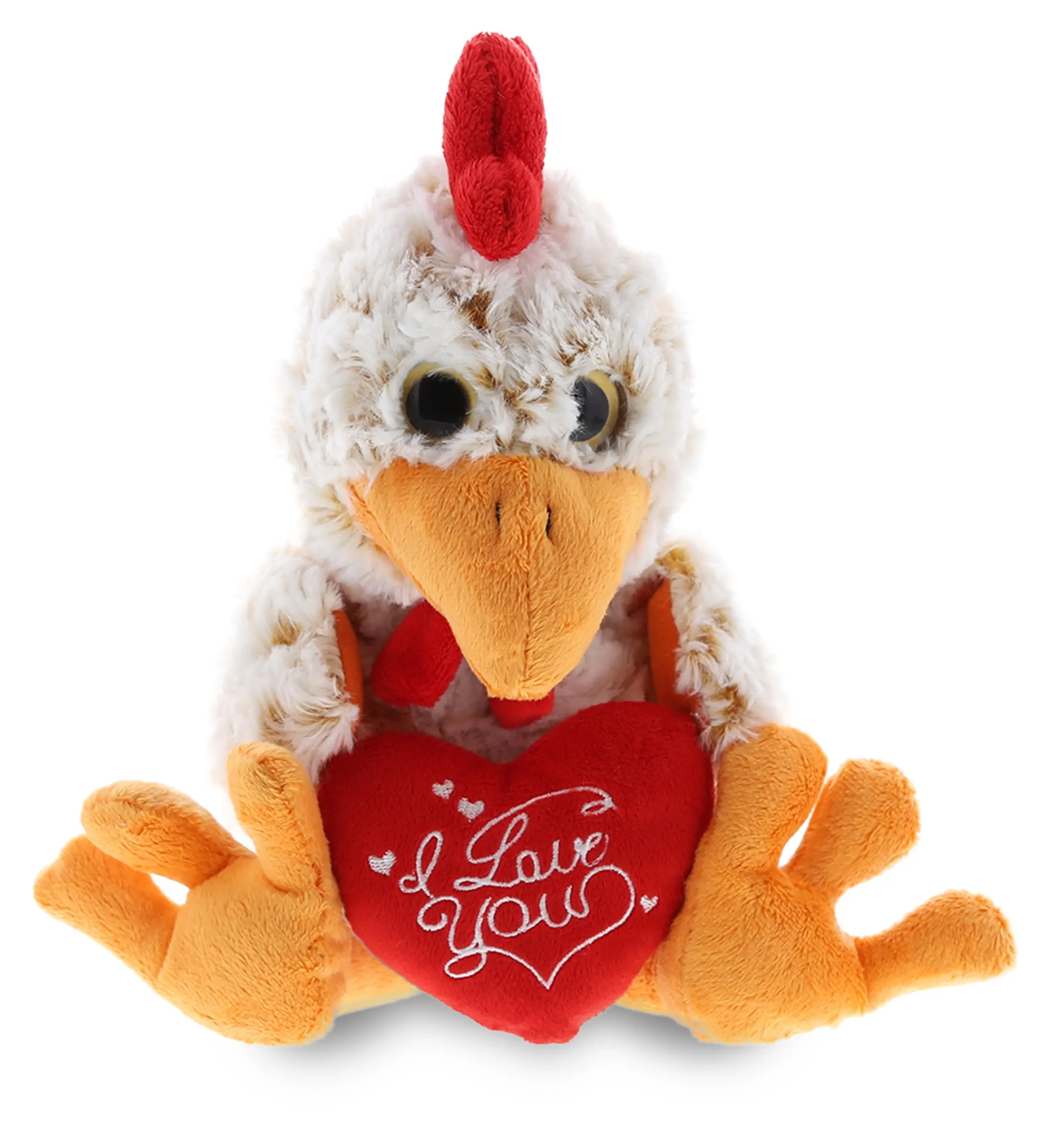 DOLLIBU Sitting Rooster Stuffed Toy - 1 DOLLIBU Stuffed Animal, 6.5lx2.8wx2.6h in, Polyester Super-Soft Plush, Red Heart "I Love You" Embroidery, Romantic Bedroom Accessory, Ideal Valentine's/Birthday Gift for Kids, Stuffed Animals
