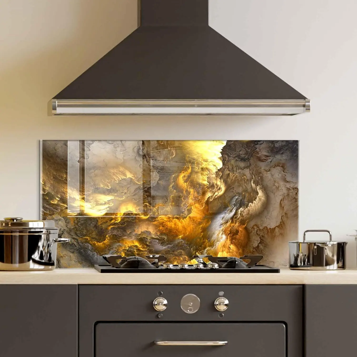 GCKG The colors in the series consists of fractal color texture Tempered Glass Kitchen Backsplash, Stove Back Cover, Stove Splashback, Cutting Board, Kitchen Wall Decor