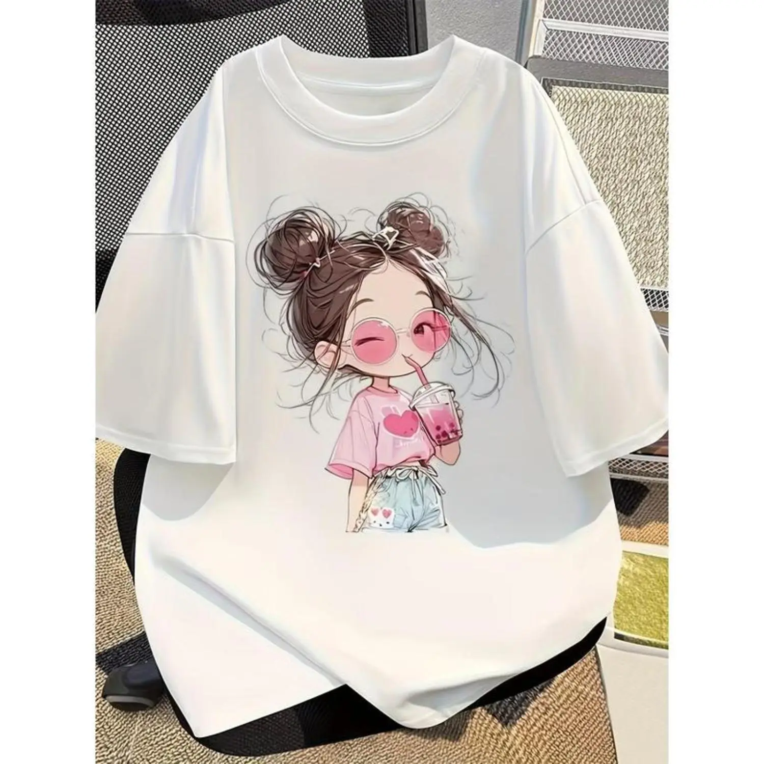 Cute Cartoon Printed Short Sleeve Round Neck T Shirt Perfect for Summer Women